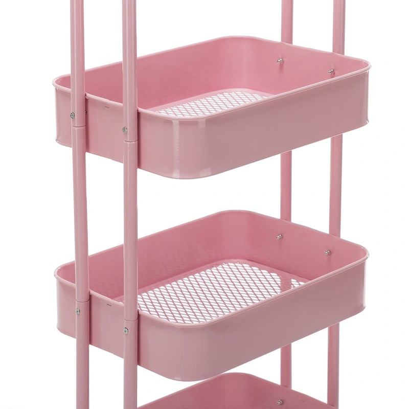 Chariot de rangement roulant en métal à 4 niveaux avec roulettes — Blanc / Rose / Noir / Rouge / Beige / Bleu / Gris, Pour 1 personne