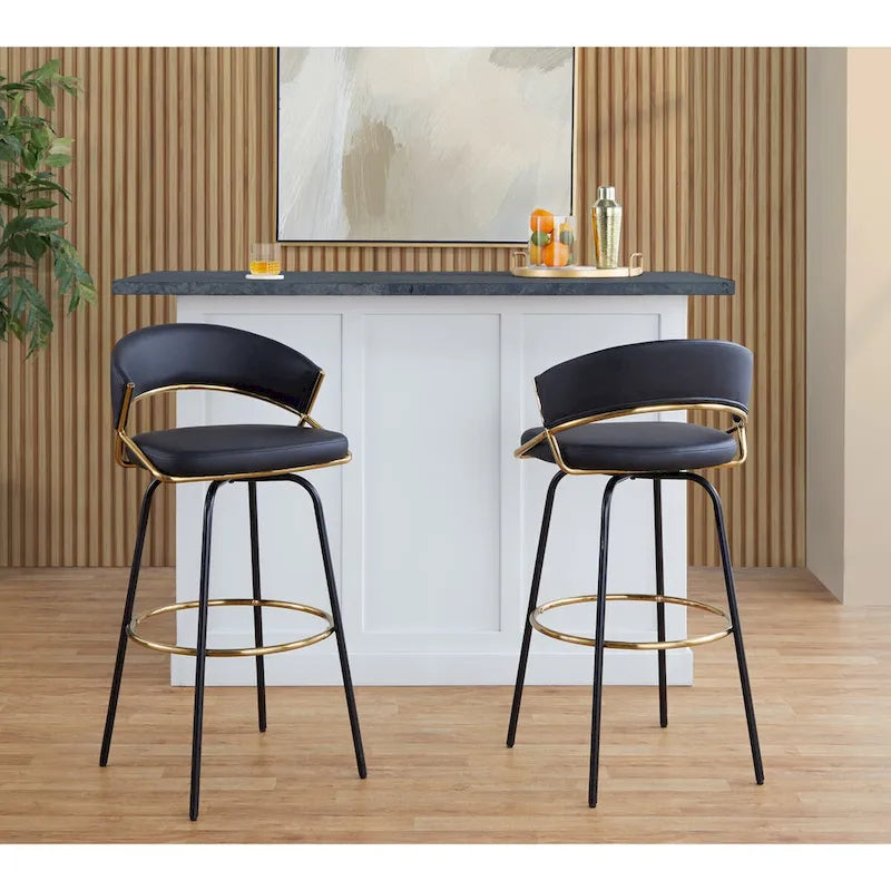 Tabouret de bar en similicuir à hauteur fixe avec pieds en métal, noir/blanc, lot de 2