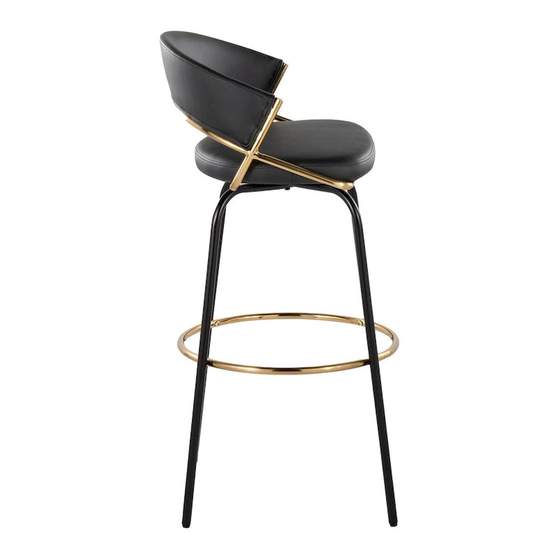 Tabouret de bar en similicuir à hauteur fixe avec pieds en métal, noir/blanc, lot de 2