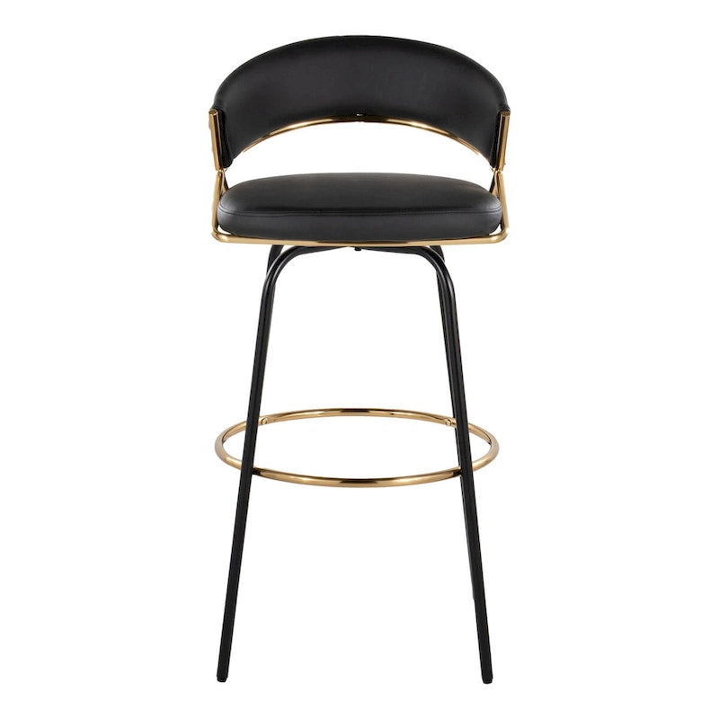 Tabouret de bar en similicuir à hauteur fixe avec pieds en métal, noir/blanc, lot de 2