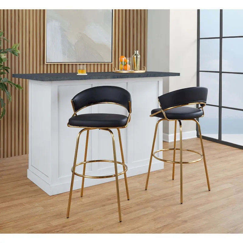 Tabouret de bar en similicuir à hauteur fixe avec pieds en métal, noir/blanc, lot de 2
