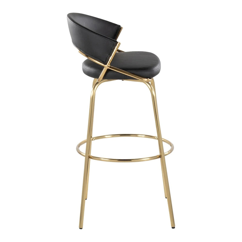 Tabouret de bar en similicuir à hauteur fixe avec pieds en métal, noir/blanc, lot de 2