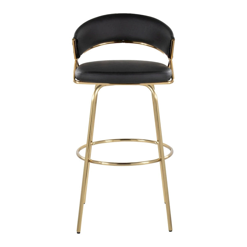 Tabouret de bar en similicuir à hauteur fixe avec pieds en métal, noir/blanc, lot de 2