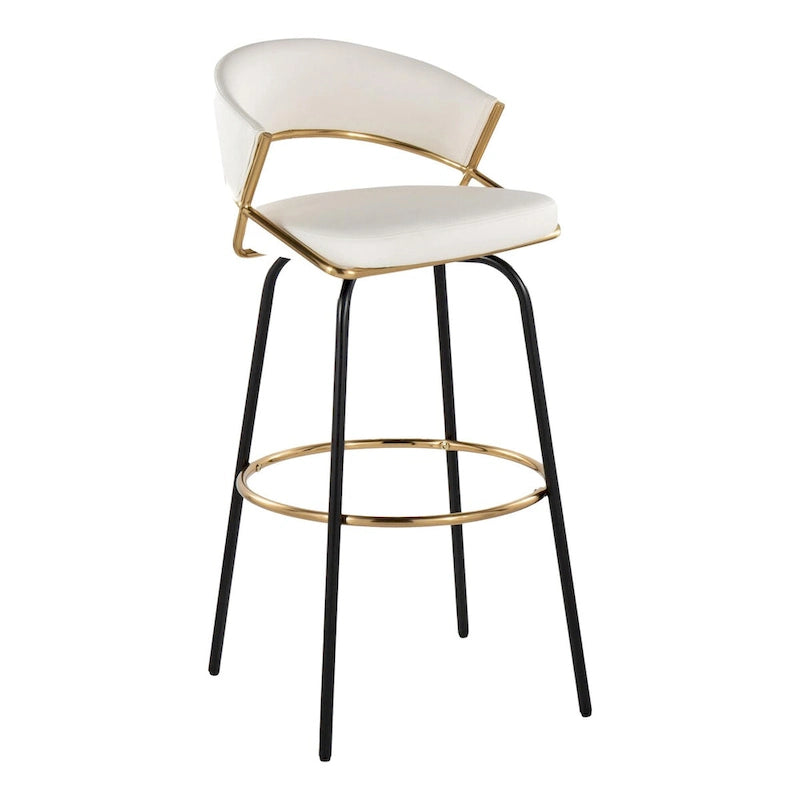 Tabouret de bar en similicuir à hauteur fixe avec pieds en métal, noir/blanc, lot de 2