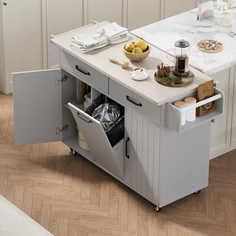 Ilot de cuisine roulant avec abattant — Gris / Noyer / Chêne blanc