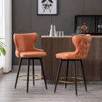 Tabouret de bar pivotant orange / gris clair / gris foncé / beige, similicuir capitonné, lot de 2