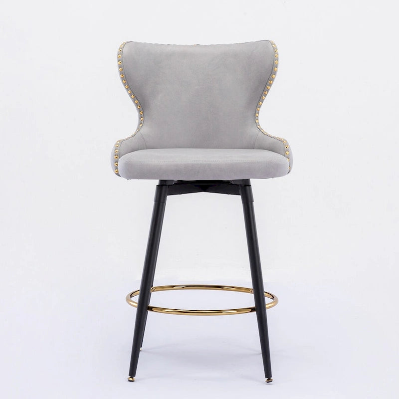 Tabouret de bar pivotant orange / gris clair / gris foncé / beige, similicuir capitonné, lot de 2