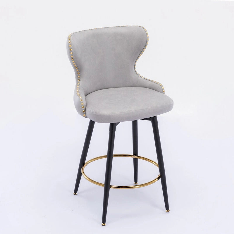 Tabouret de bar pivotant orange / gris clair / gris foncé / beige, similicuir capitonné, lot de 2