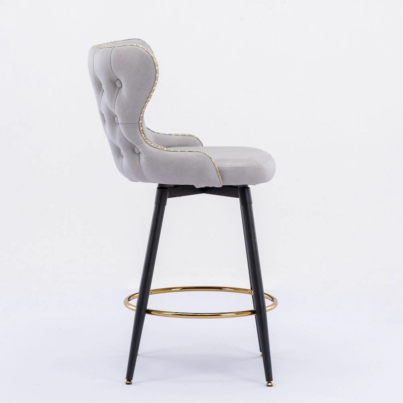 Tabouret de bar pivotant orange / gris clair / gris foncé / beige, similicuir capitonné, lot de 2