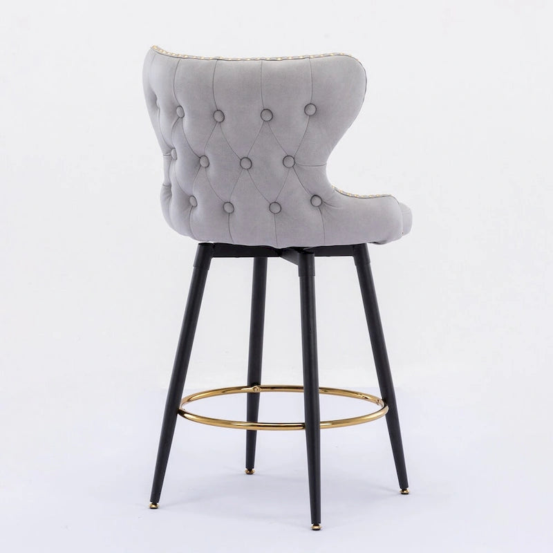 Tabouret de bar pivotant orange / gris clair / gris foncé / beige, similicuir capitonné, lot de 2