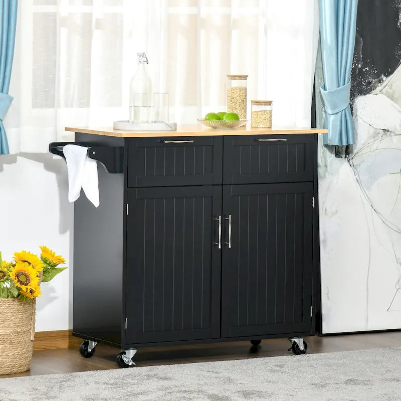 Meuble îlot de cuisine roulant noir, une personne