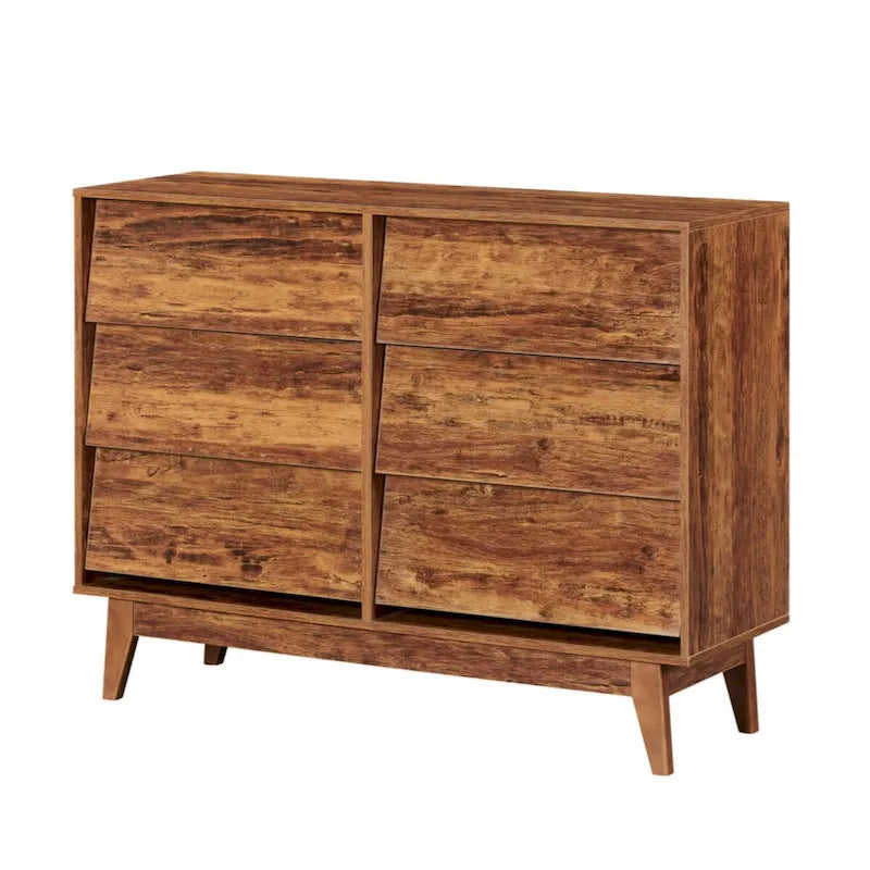 Commode double 6 tiroirs marron, style biseauté vintage, pour 1