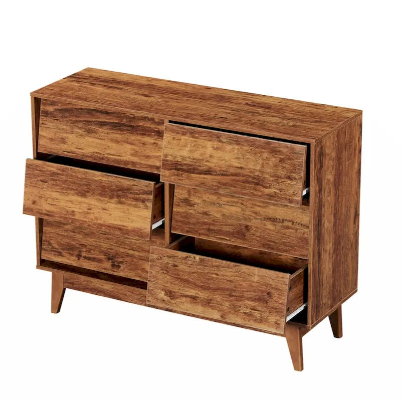 Commode double 6 tiroirs marron, style biseauté vintage, pour 1