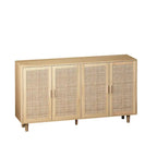 Armoire de rangement 4 portes en rotin naturel, pieds en bois, unité simple