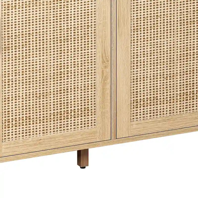 Armoire de rangement 4 portes en rotin naturel, pieds en bois, unité simple