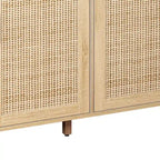 Armoire de rangement 4 portes en rotin naturel, pieds en bois, unité simple