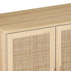 Armoire de rangement 4 portes en rotin naturel, pieds en bois, unité simple