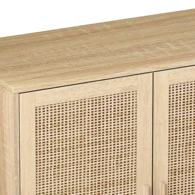 Armoire de rangement 4 portes en rotin naturel, pieds en bois, unité simple
