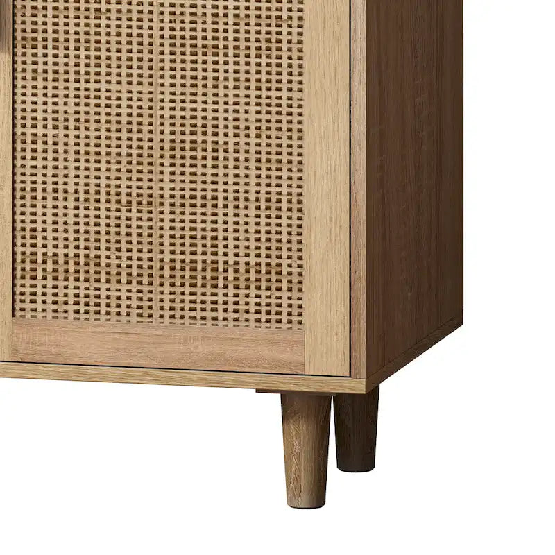 Armoire de rangement 4 portes en rotin naturel, pieds en bois, unité simple