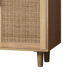 Armoire de rangement 4 portes en rotin naturel, pieds en bois, unité simple