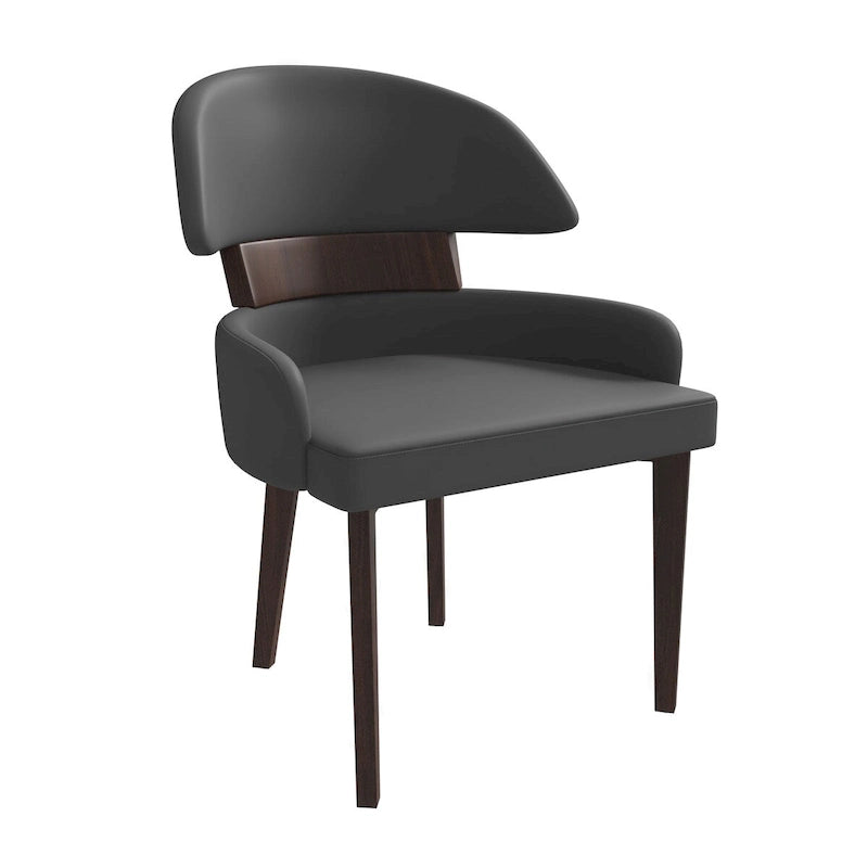 Chaise de salle à manger en cuir vegan – Dossier incurvé, pieds en hévéa (Blanc / Noir / Noir et crème / Taupe / Gris) – À l'unité