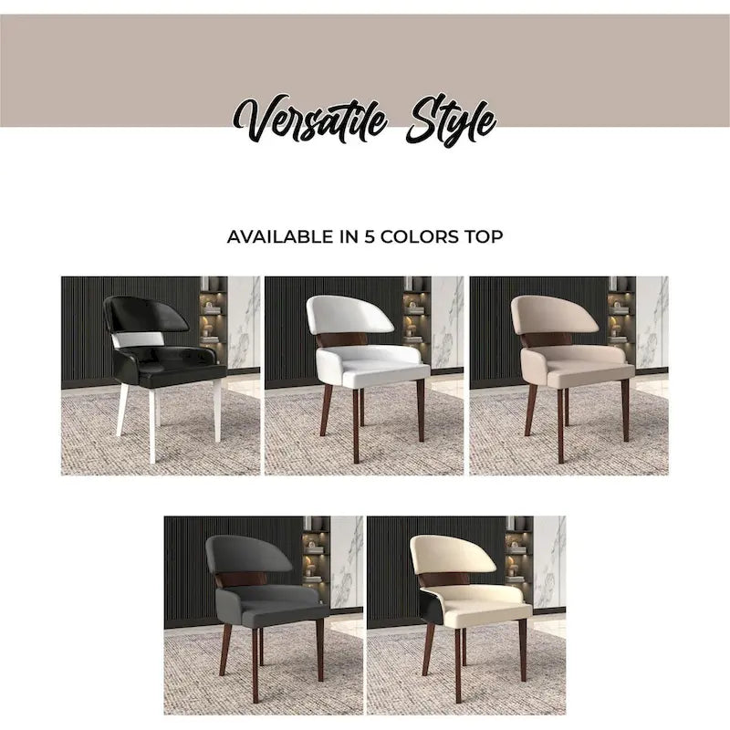 Chaise de salle à manger en cuir vegan – Dossier incurvé, pieds en hévéa (Blanc / Noir / Noir et crème / Taupe / Gris) – À l'unité