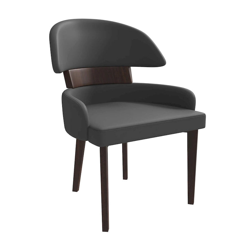 Chaise de salle à manger en cuir vegan – Dossier incurvé, pieds en hévéa (Blanc / Noir / Noir et crème / Taupe / Gris) – À l'unité