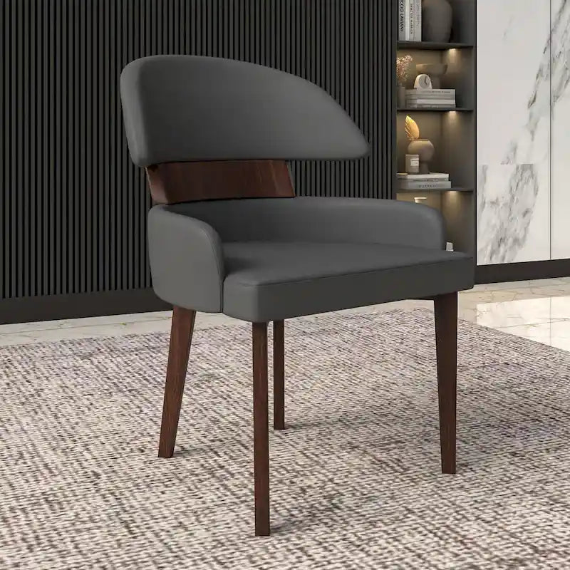 Chaise de salle à manger en cuir vegan – Dossier incurvé, pieds en hévéa (Blanc / Noir / Noir et crème / Taupe / Gris) – À l'unité