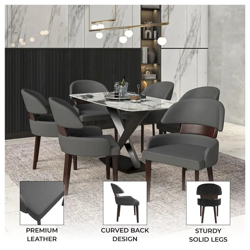 Chaise de salle à manger en cuir vegan – Dossier incurvé, pieds en hévéa (Blanc / Noir / Noir et crème / Taupe / Gris) – À l'unité