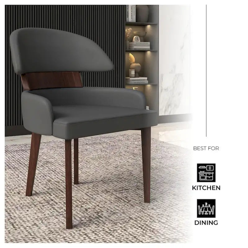 Chaise de salle à manger en cuir vegan – Dossier incurvé, pieds en hévéa (Blanc / Noir / Noir et crème / Taupe / Gris) – À l'unité