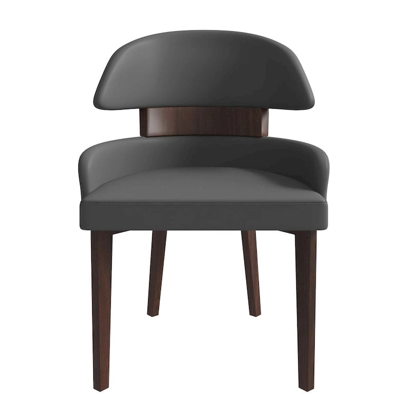 Chaise de salle à manger en cuir vegan – Dossier incurvé, pieds en hévéa (Blanc / Noir / Noir et crème / Taupe / Gris) – À l'unité