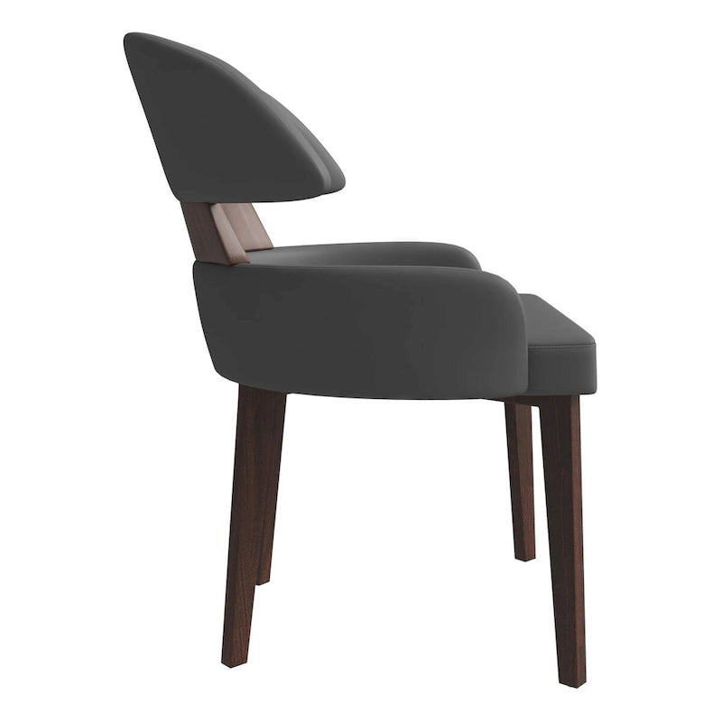 Chaise de salle à manger en cuir vegan – Dossier incurvé, pieds en hévéa (Blanc / Noir / Noir et crème / Taupe / Gris) – À l'unité