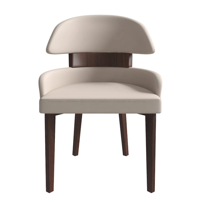 Chaise de salle à manger en cuir vegan – Dossier incurvé, pieds en hévéa (Blanc / Noir / Noir et crème / Taupe / Gris) – À l'unité