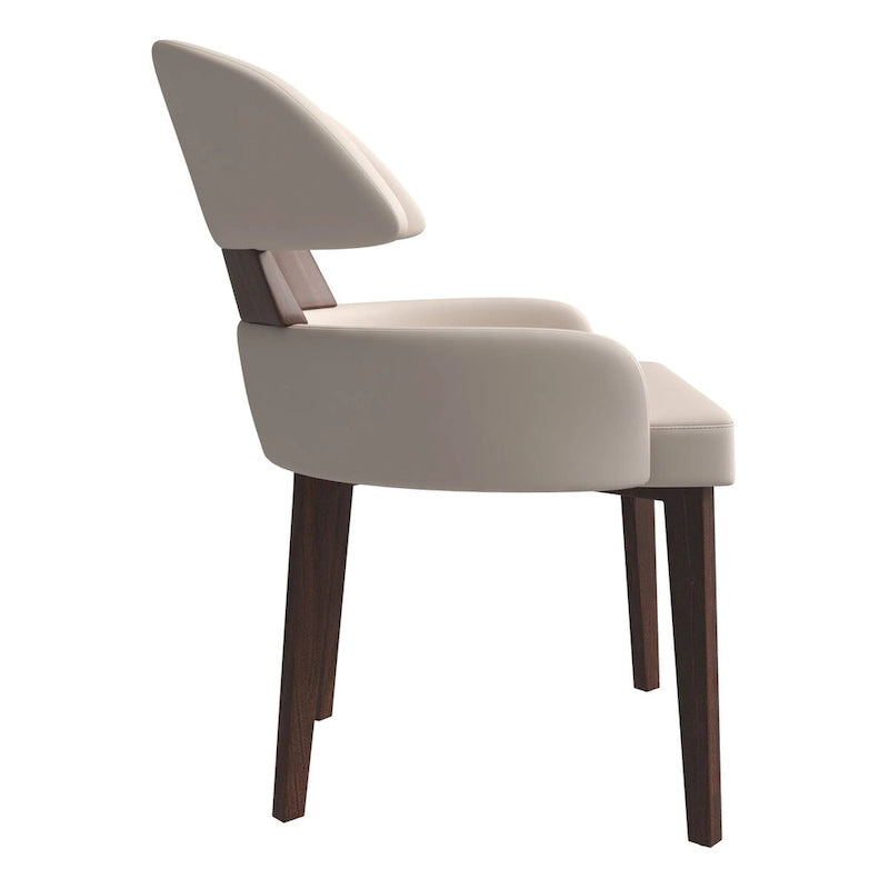 Chaise de salle à manger en cuir vegan – Dossier incurvé, pieds en hévéa (Blanc / Noir / Noir et crème / Taupe / Gris) – À l'unité
