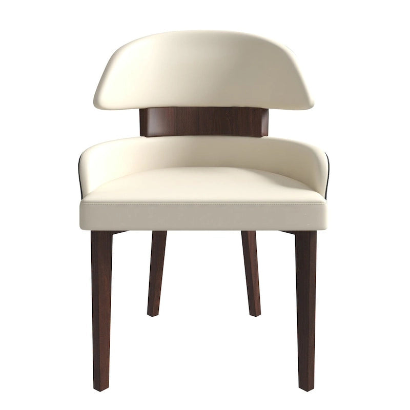 Chaise de salle à manger en cuir vegan – Dossier incurvé, pieds en hévéa (Blanc / Noir / Noir et crème / Taupe / Gris) – À l'unité