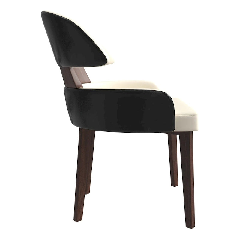 Chaise de salle à manger en cuir vegan – Dossier incurvé, pieds en hévéa (Blanc / Noir / Noir et crème / Taupe / Gris) – À l'unité