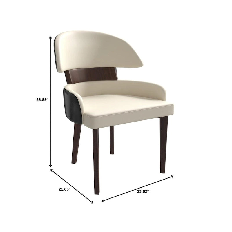 Chaise de salle à manger en cuir vegan – Dossier incurvé, pieds en hévéa (Blanc / Noir / Noir et crème / Taupe / Gris) – À l'unité