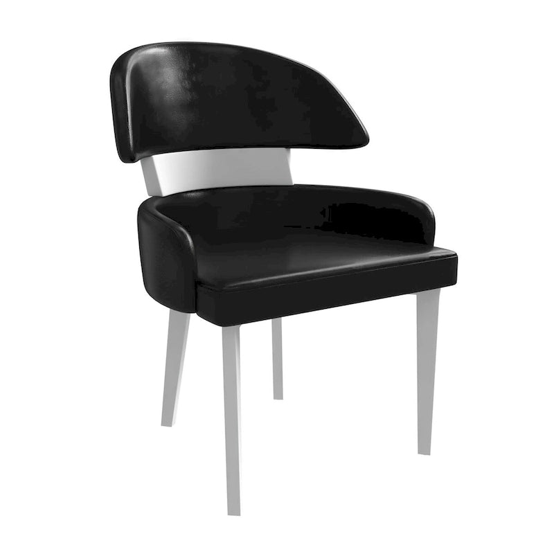 Chaise de salle à manger en cuir vegan – Dossier incurvé, pieds en hévéa (Blanc / Noir / Noir et crème / Taupe / Gris) – À l'unité