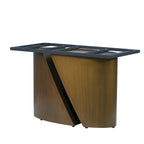 Table de salle à manger en pierre frittée Pandora noire/blanche avec pieds en métal doré, 6 à 8 places