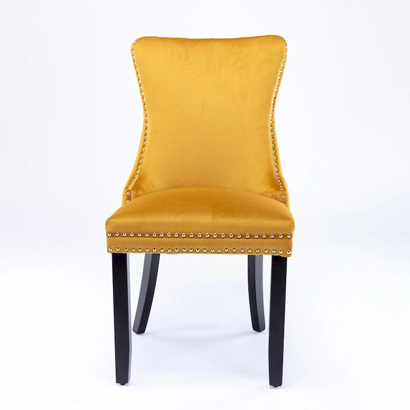 Chaise de salle à manger en velours à dossier haut, lot de 2 — Doré / Gris / Noir / Bleu / Beige