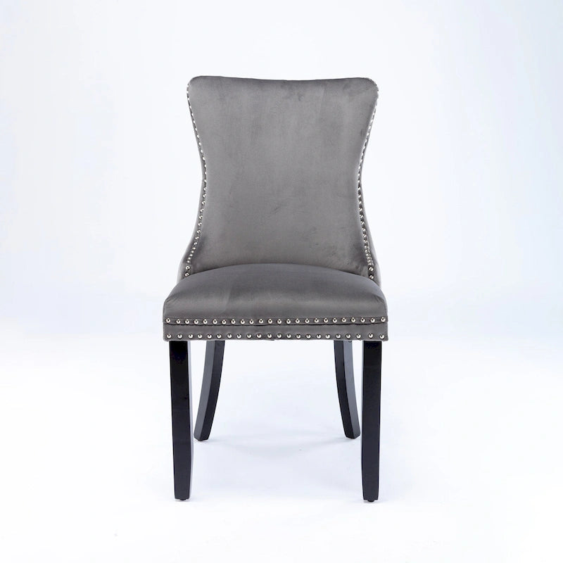 Chaise de salle à manger en velours à dossier haut, lot de 2 — Doré / Gris / Noir / Bleu / Beige
