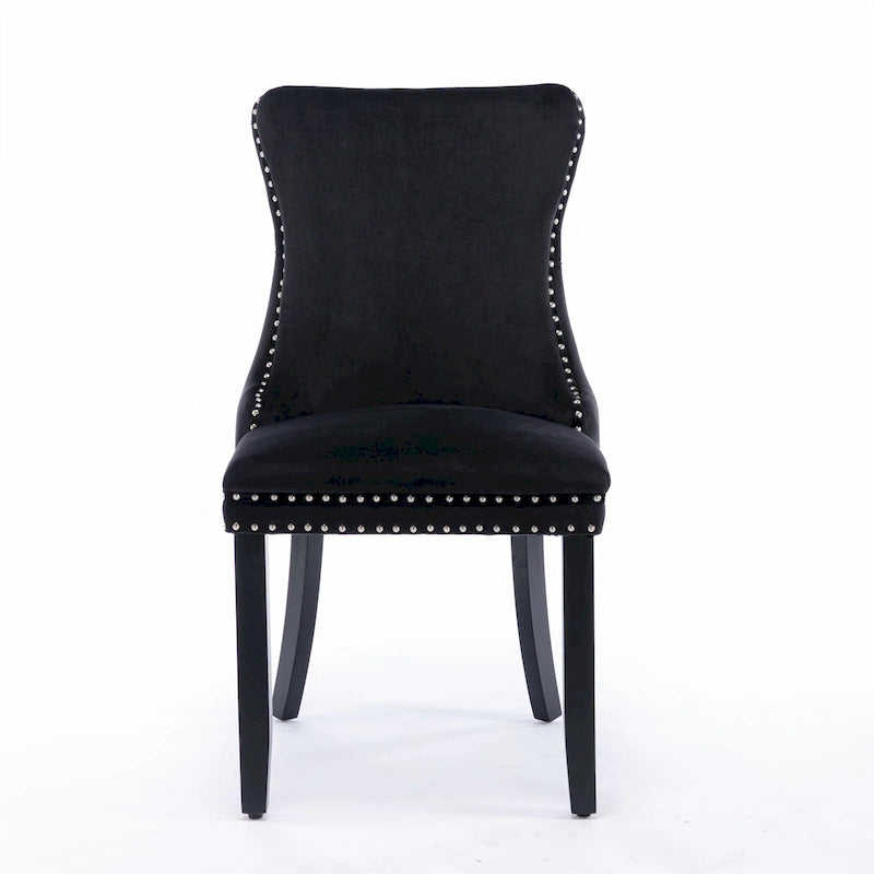 Chaise de salle à manger en velours à dossier haut, lot de 2 — Doré / Gris / Noir / Bleu / Beige