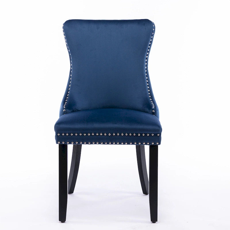 Chaise de salle à manger en velours à dossier haut, lot de 2 — Doré / Gris / Noir / Bleu / Beige