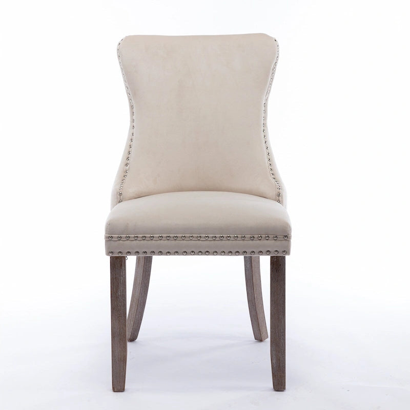 Chaise de salle à manger en velours à dossier haut, lot de 2 — Doré / Gris / Noir / Bleu / Beige