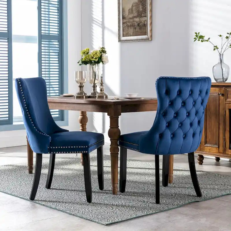 Chaise de salle à manger en velours à dossier haut, lot de 2 — Doré / Gris / Noir / Bleu / Beige