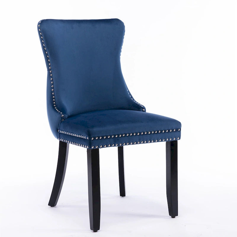 Chaise de salle à manger en velours à dossier haut, lot de 2 — Doré / Gris / Noir / Bleu / Beige