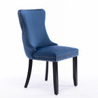Chaise de salle à manger en velours à dossier haut, lot de 2 — Doré / Gris / Noir / Bleu / Beige