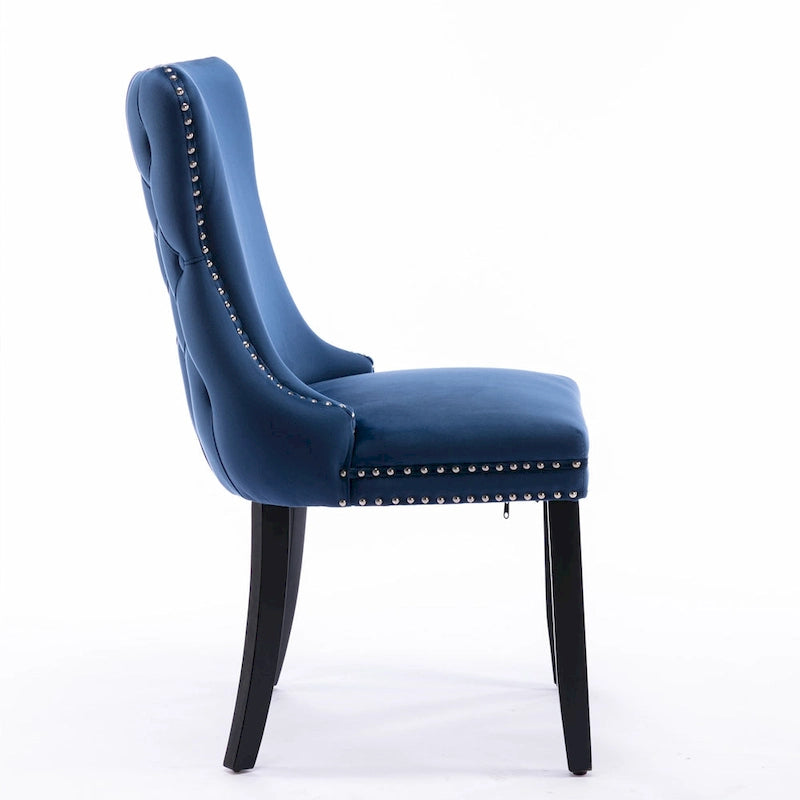 Chaise de salle à manger en velours à dossier haut, lot de 2 — Doré / Gris / Noir / Bleu / Beige