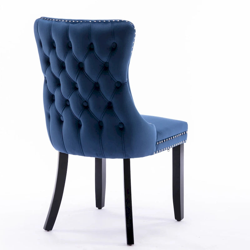Chaise de salle à manger en velours à dossier haut, lot de 2 — Doré / Gris / Noir / Bleu / Beige