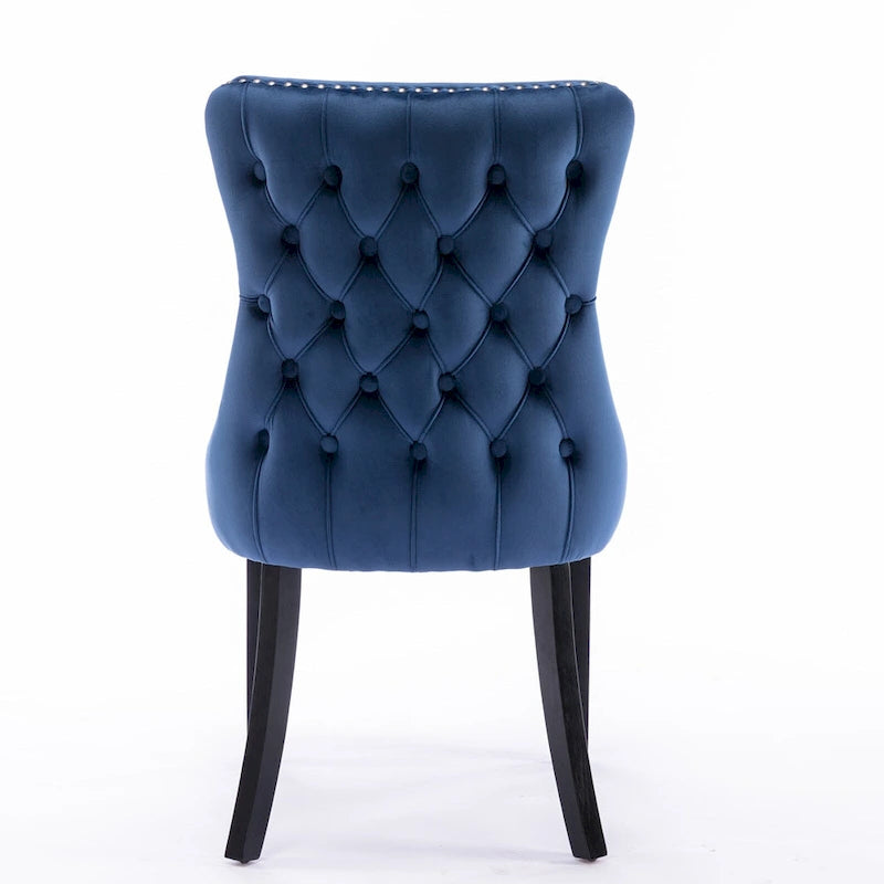 Chaise de salle à manger en velours à dossier haut, lot de 2 — Doré / Gris / Noir / Bleu / Beige